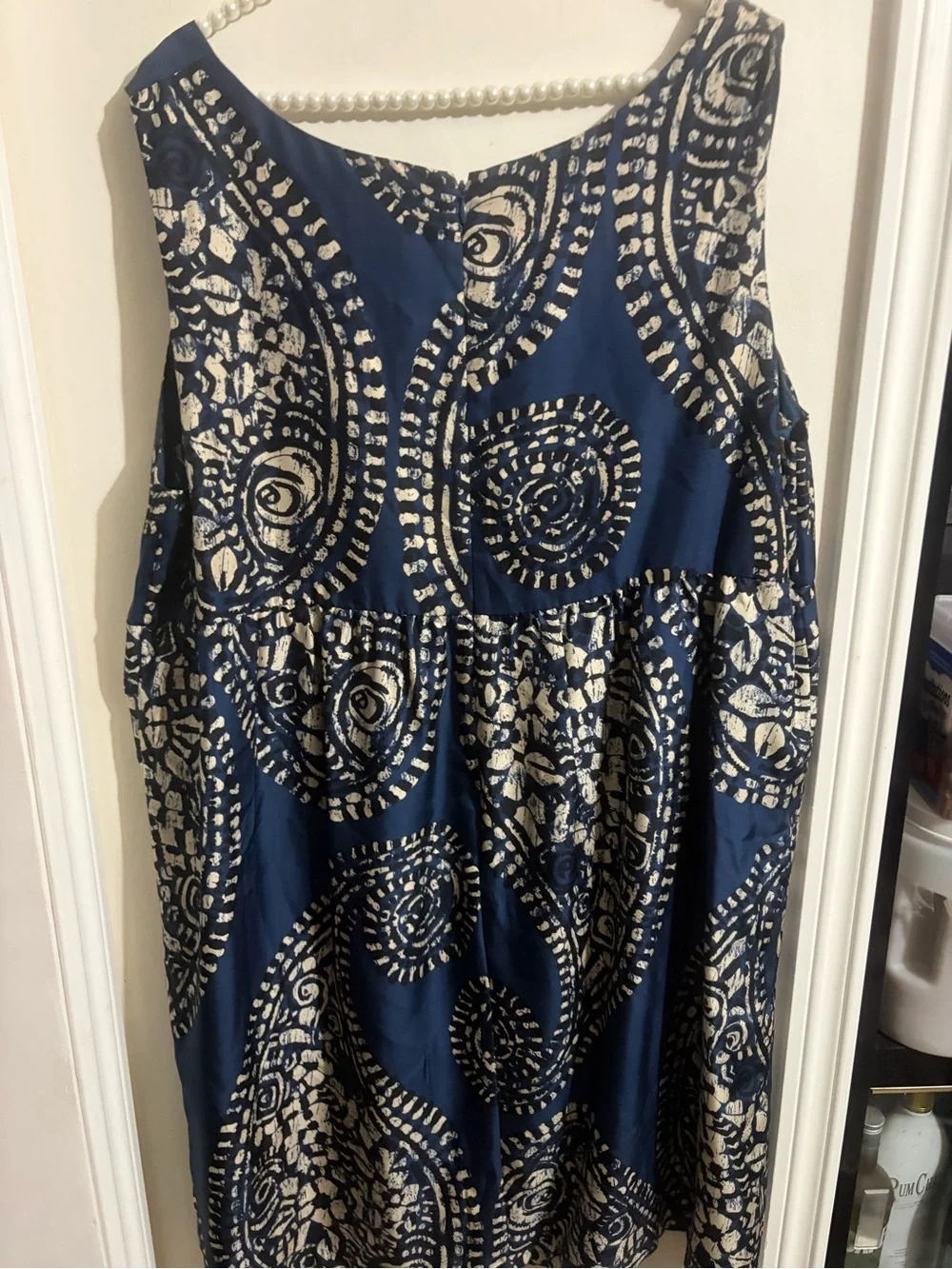 Michael Kors Navy and Cream Sleeveless Midi Dress Sillk